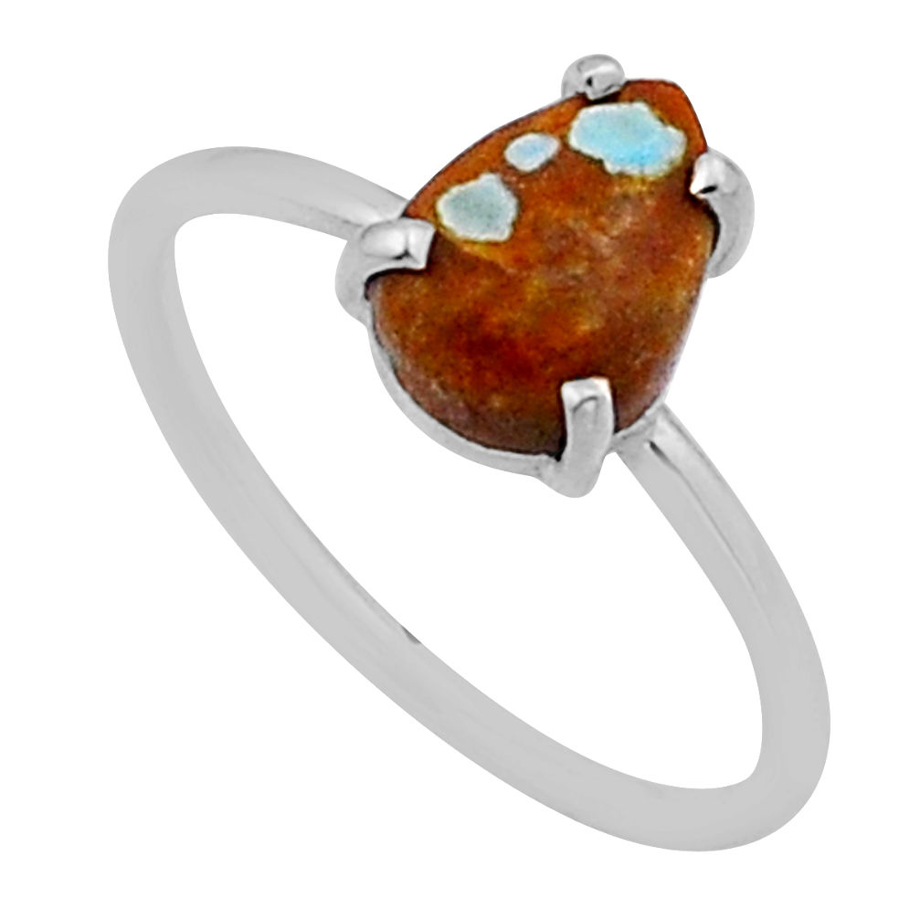 925 silver 3.09cts solitaire matrix royston turquoise pear ring size 7 n53105