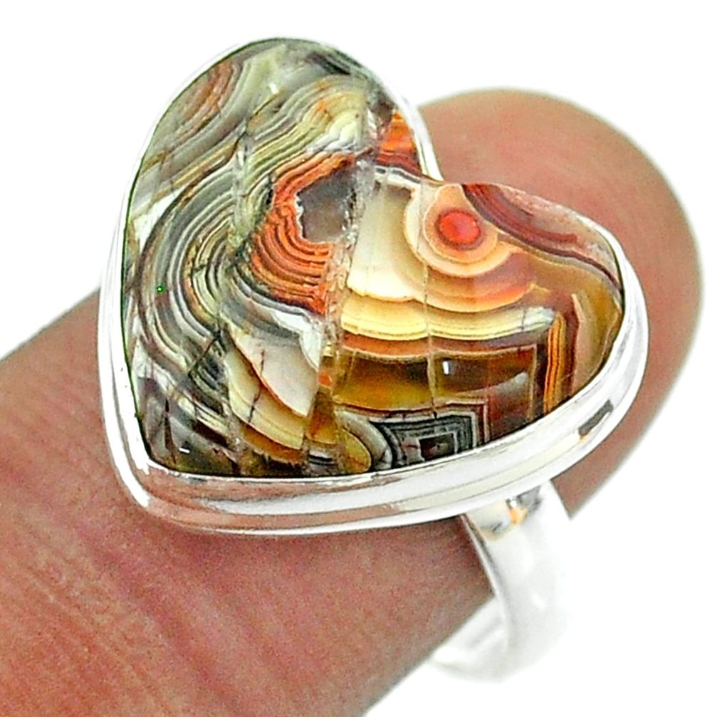 925 silver 14.14cts solitaire mexican laguna lace agate heart ring size 9 t54160