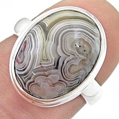925 silver 9.63cts solitaire mexican laguna lace agate oval ring size 6.5 u47980