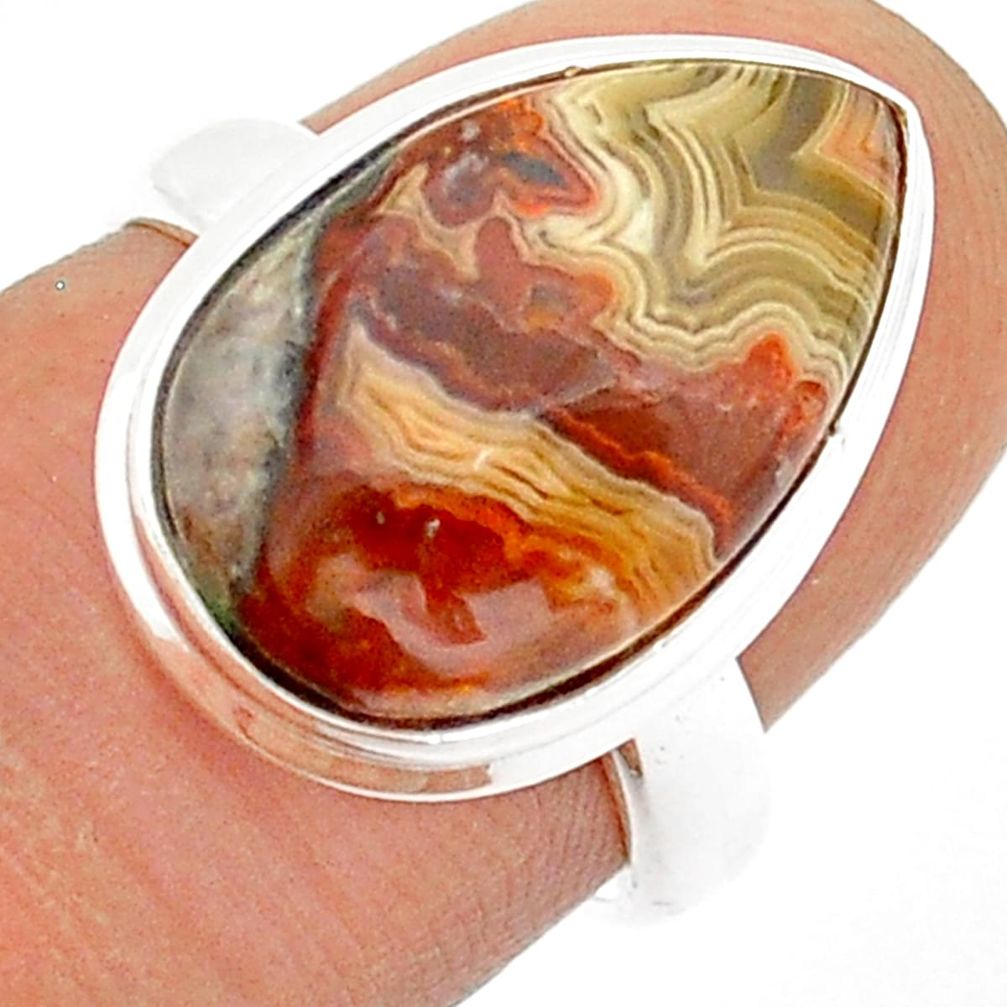 925 silver 10.57cts solitaire mexican laguna lace agate pear ring size 7 u89326