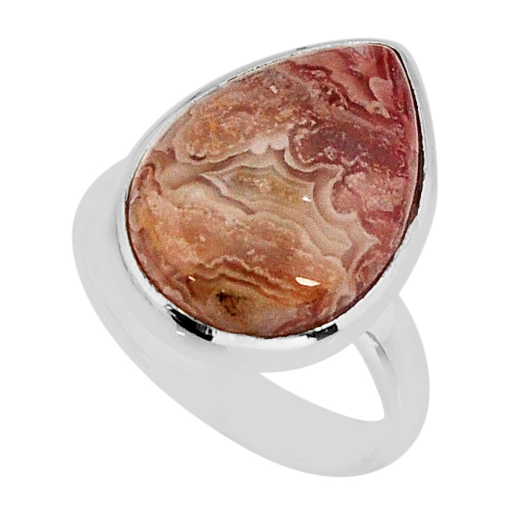 925 silver 12.43cts solitaire mexican laguna lace agate pear ring size 8 y75444