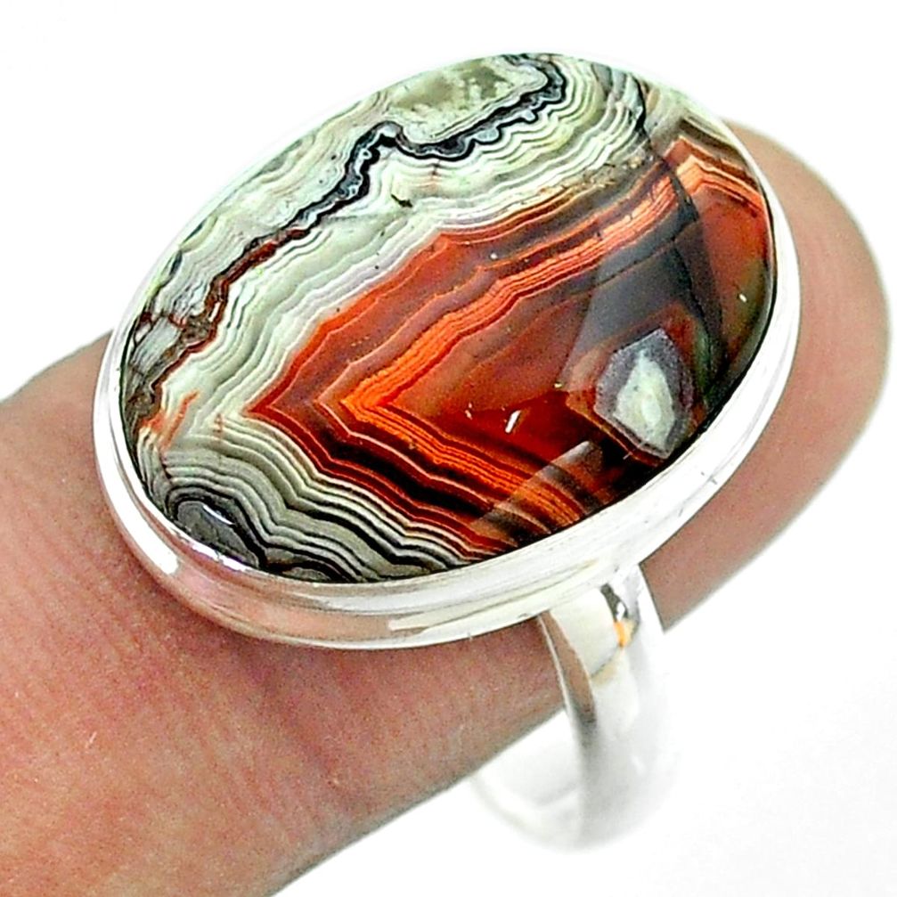 925 silver 16.87cts solitaire mexican laguna lace agate ring size 11 t54154