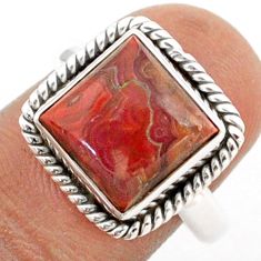 925 silver 5.36cts solitaire mexican laguna lace agate square ring size 8 t81589