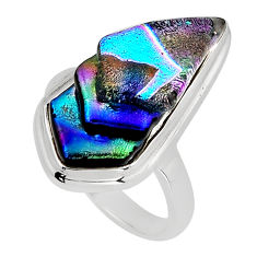 925 silver 12.64cts solitaire multi color dichroic glass fancy ring size 8 n6756