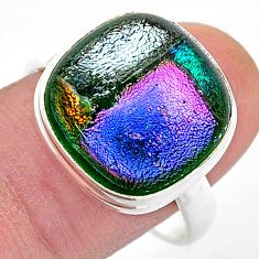 925 silver 11.83cts solitaire multi color dichroic glass ring size 10 u57637