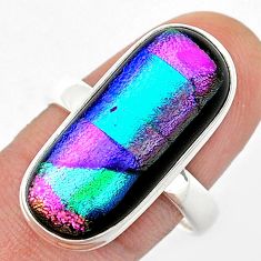 925 silver 11.25cts solitaire multi color dichroic glass ring size 9 u57684
