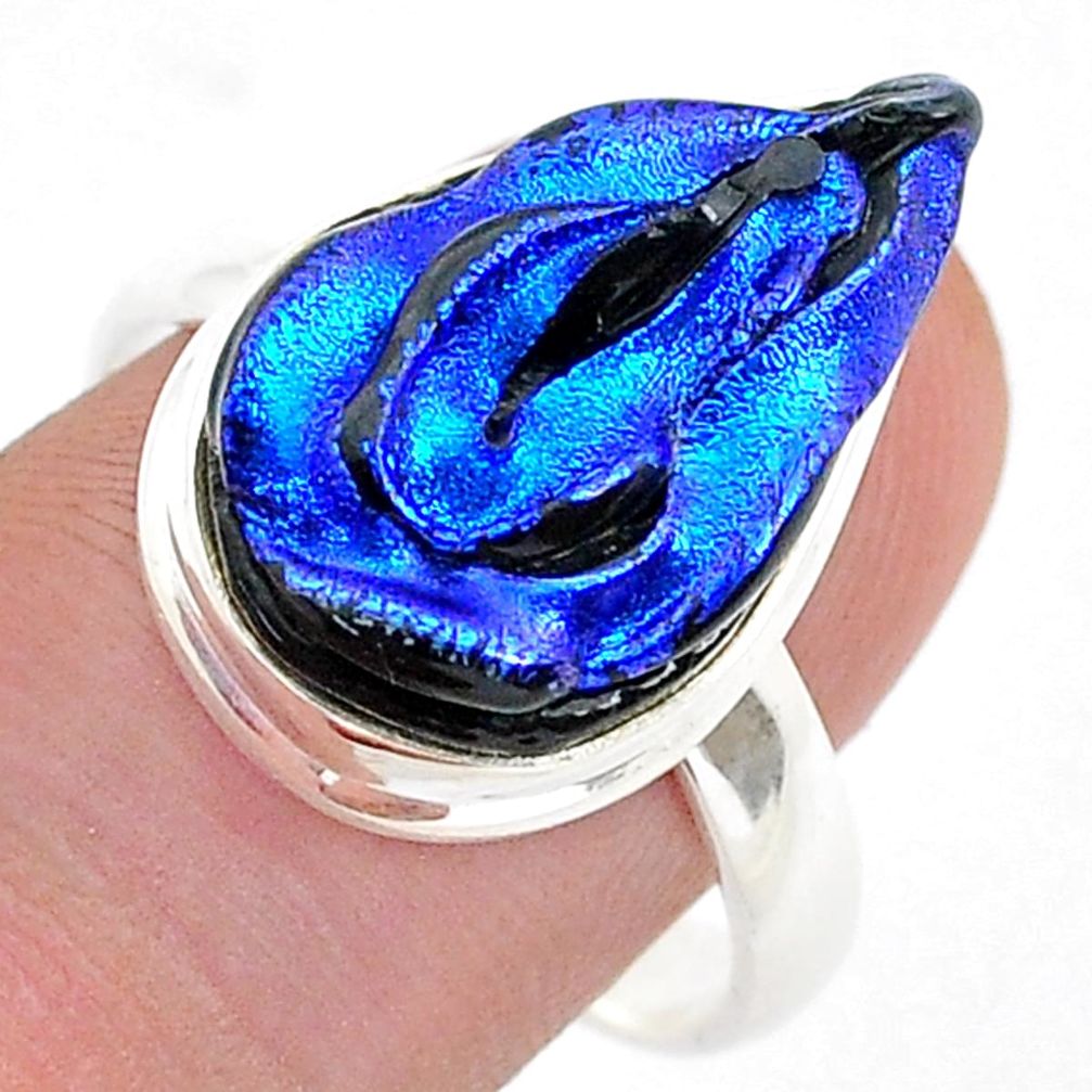 925 silver 8.38cts solitaire multi color dichroic glass ring size 9.5 u57656
