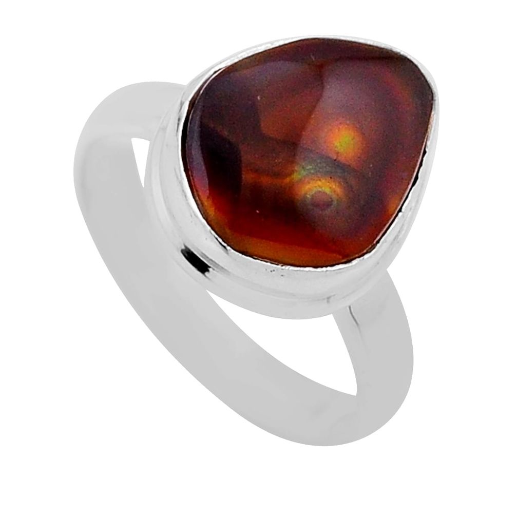 925 silver 5.50cts solitaire multi color mexican fire agate ring size 7.5 n53737