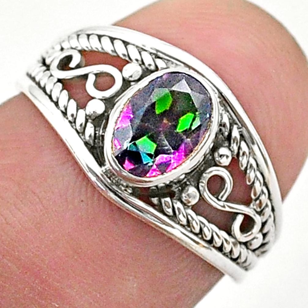 925 silver 1.58cts solitaire multi color rainbow topaz oval ring size 6 t40160