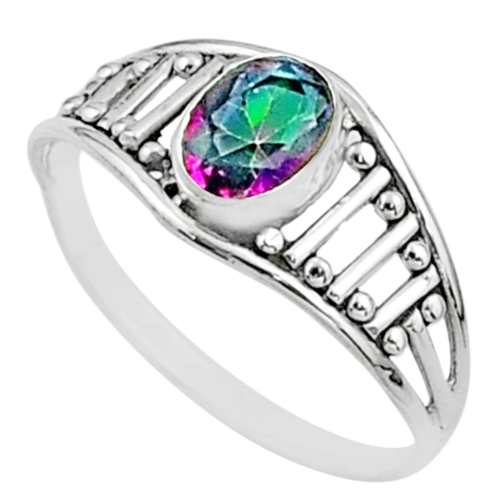 925 silver 1.58cts solitaire multi color rainbow topaz oval ring size 6 t51932