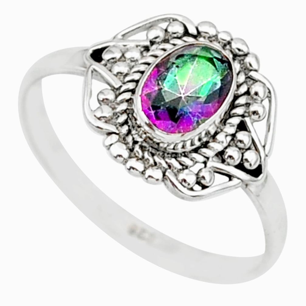 925 silver 1.46cts solitaire multi color rainbow topaz oval ring size 8 r87358