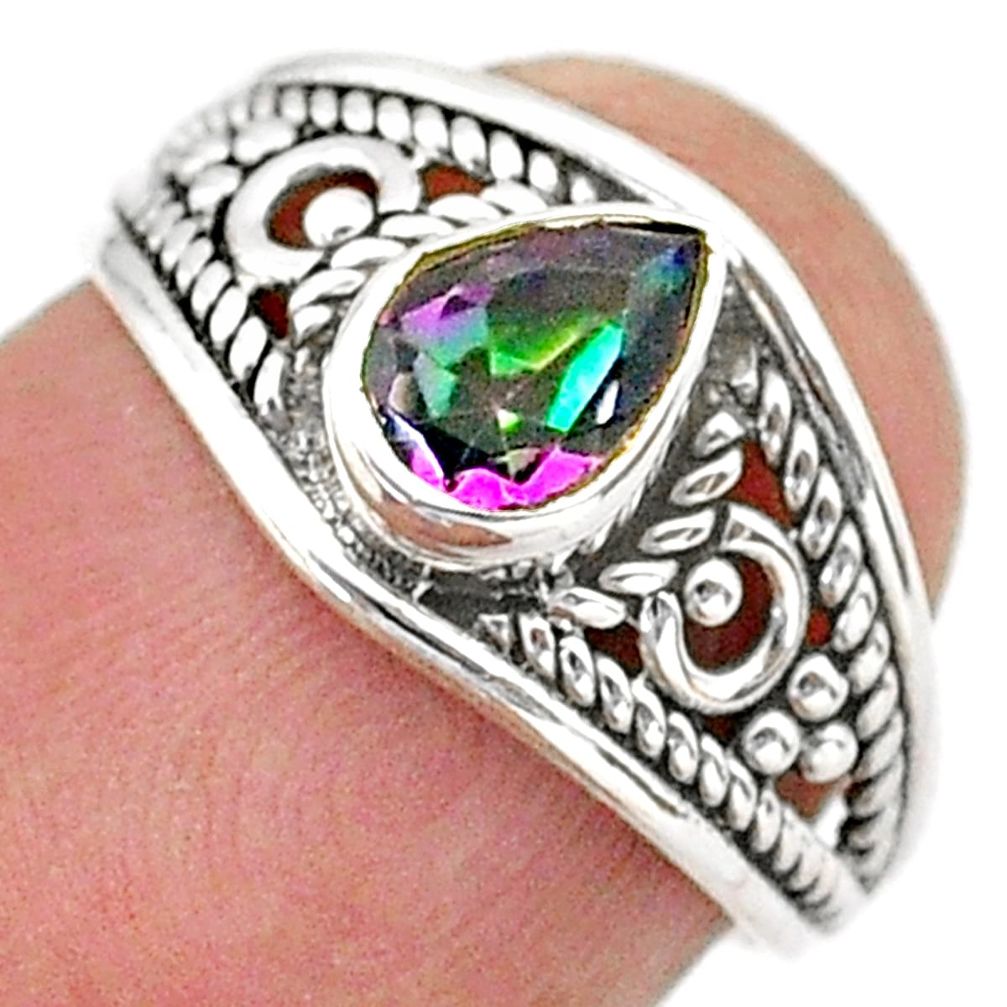 925 silver 1.36cts solitaire multi color rainbow topaz pear ring size 6 t40050