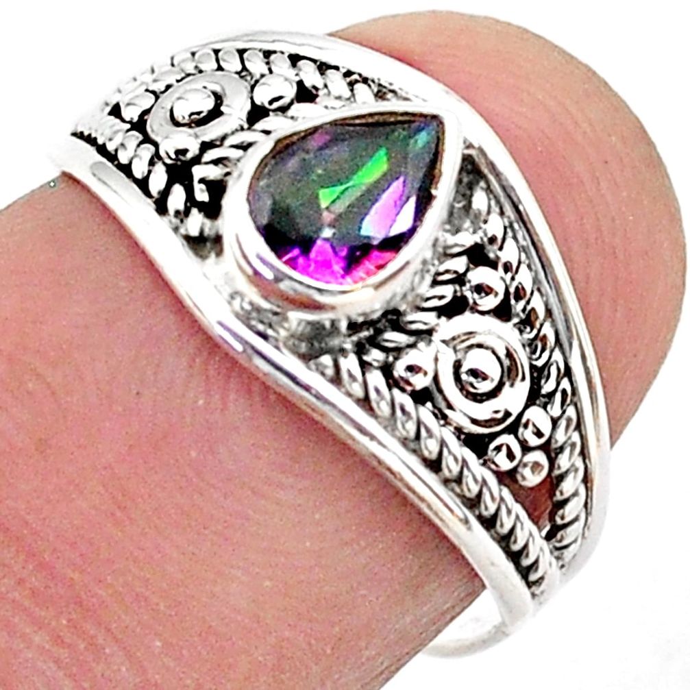 925 silver 1.49cts solitaire multi color rainbow topaz pear ring size 9 t39972