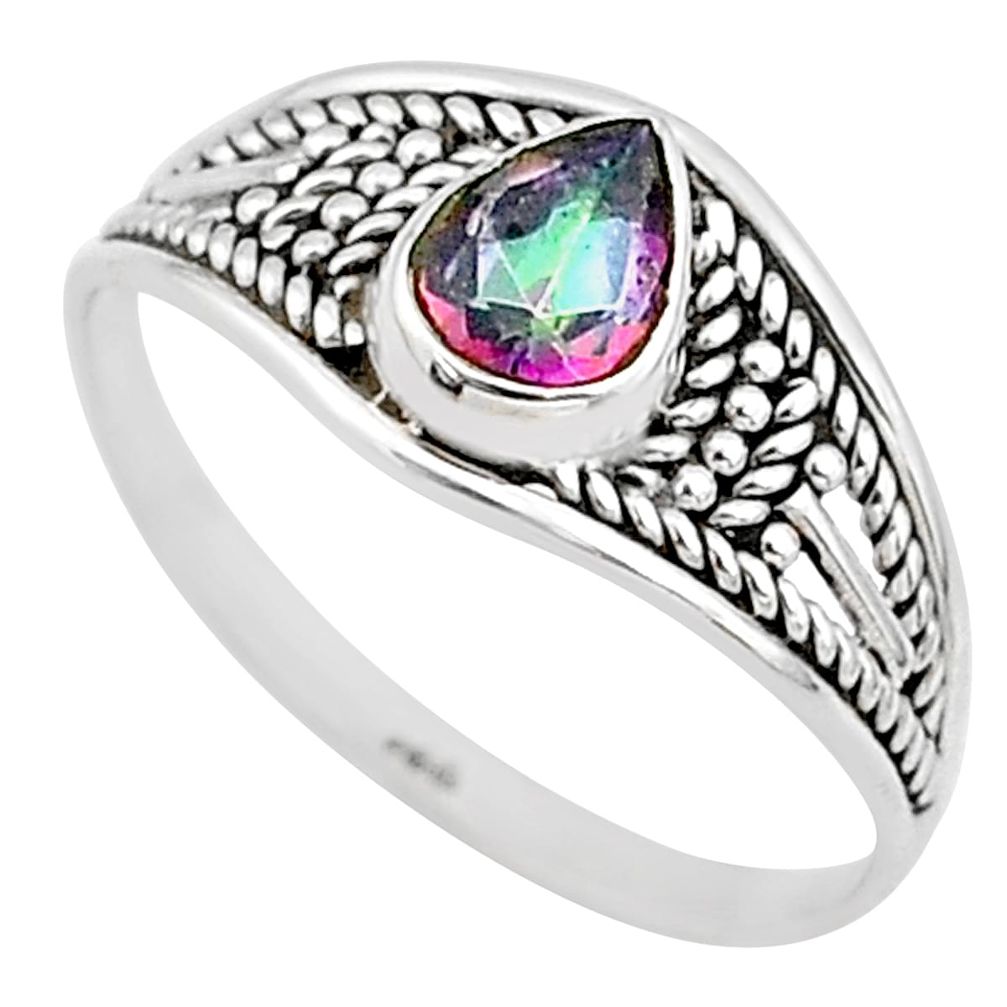 1.57cts multi color rainbow topaz pear graduation handmade ring size 9 t9567