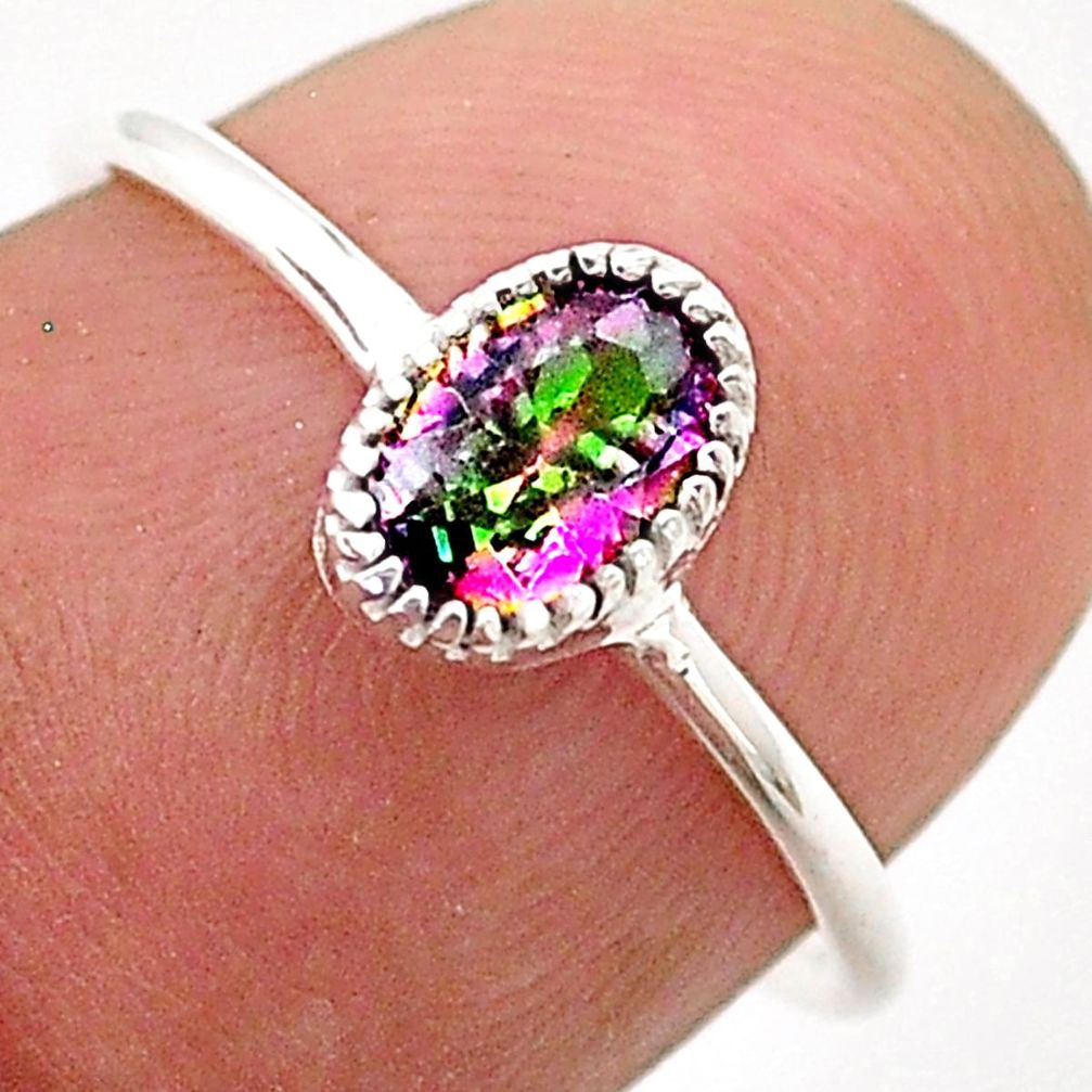 925 silver 1.03cts solitaire multi color rainbow topaz ring size 6 t66760