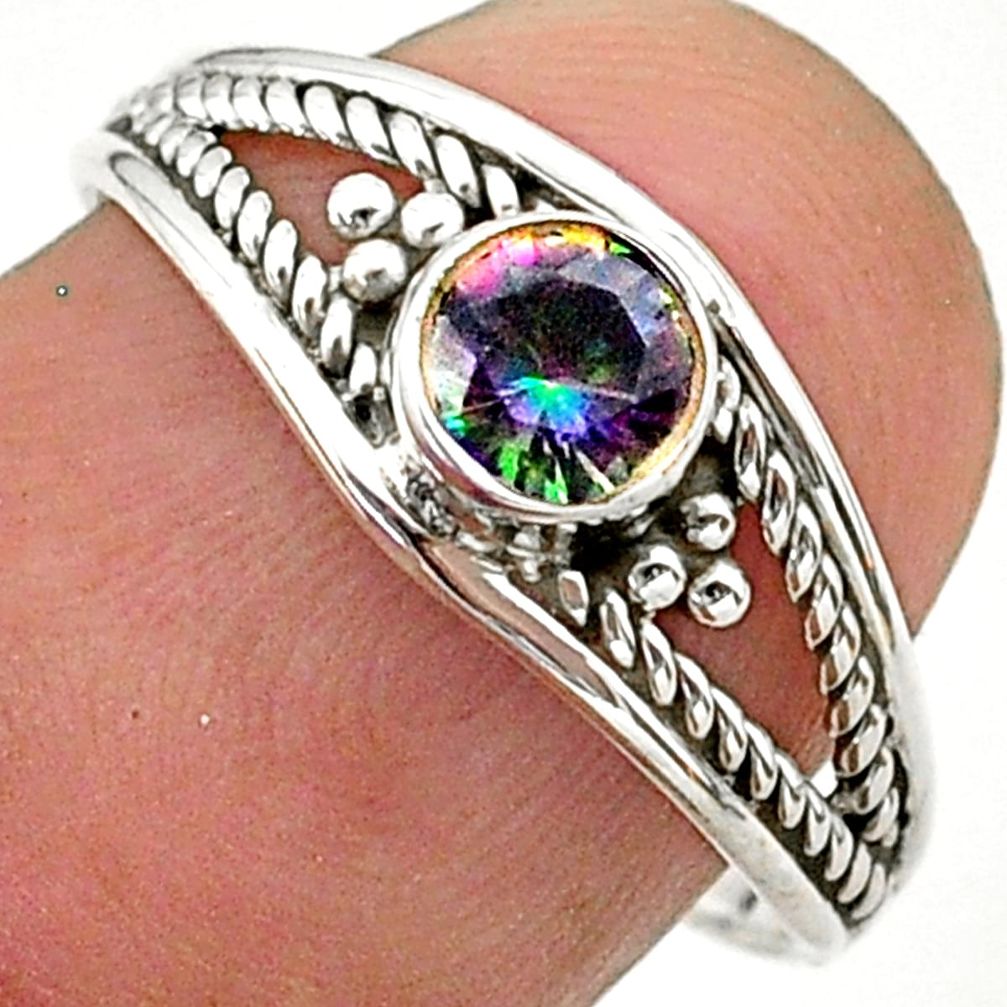 925 silver 0.80cts solitaire multi color rainbow topaz ring size 7.5 t40180