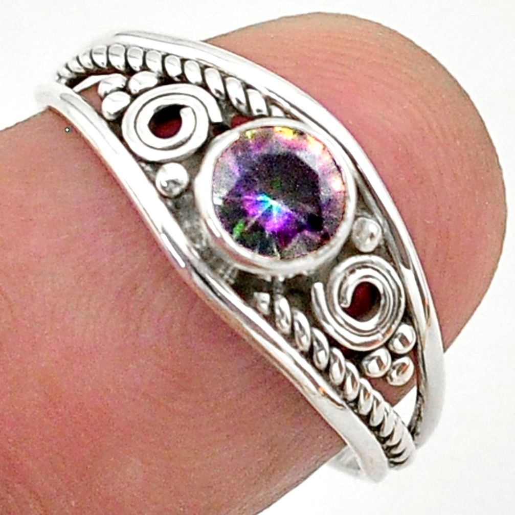 925 silver 0.81cts solitaire multi color rainbow topaz round ring size 7 t40108