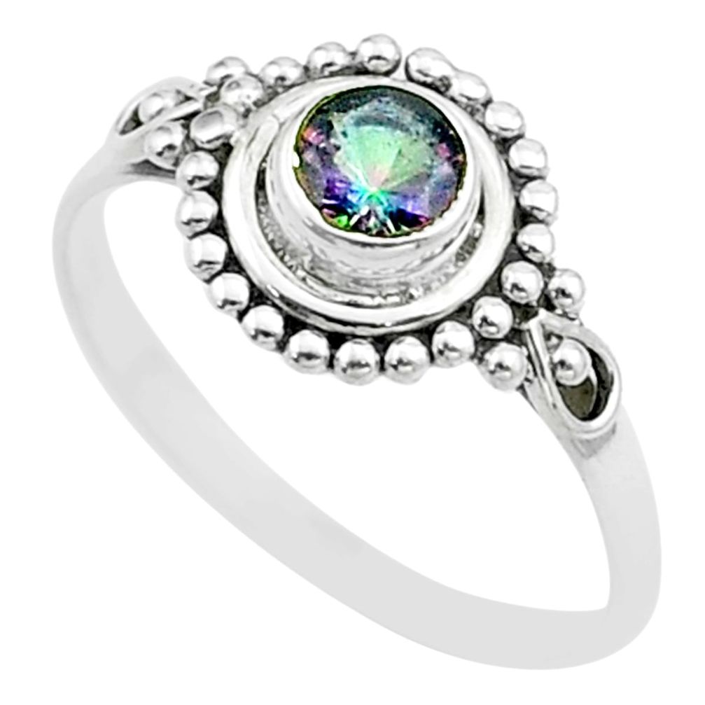 925 silver 0.90cts solitaire multi color rainbow topaz round ring size 8 t52031