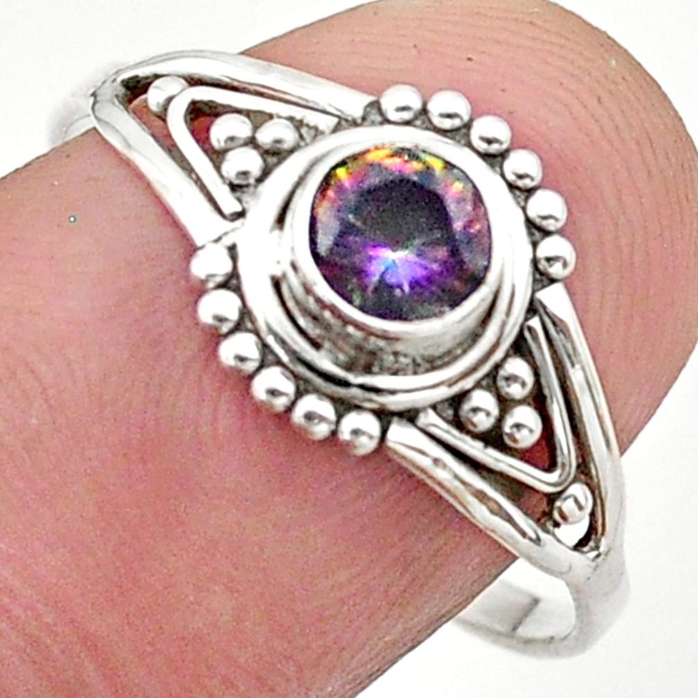 925 silver 0.82cts solitaire multi color rainbow topaz round ring size 9 t40140