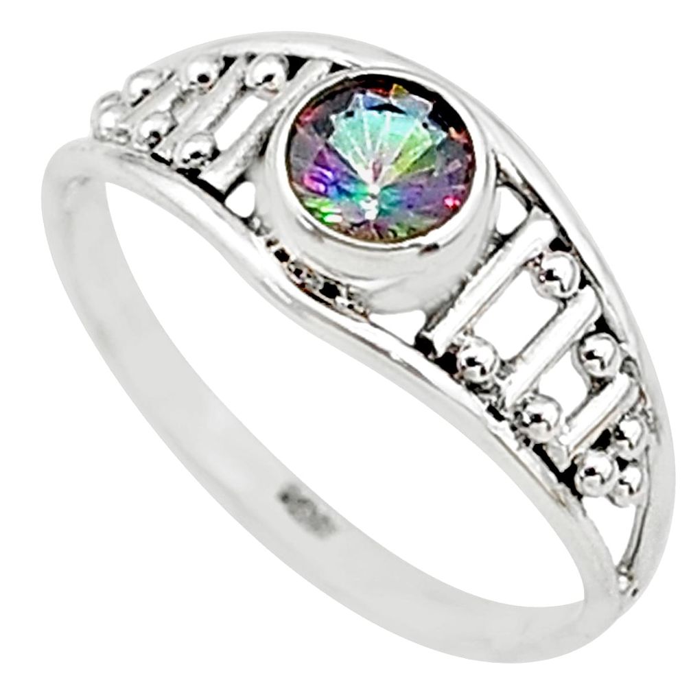 0.75cts multi color rainbow topaz round graduation handmade ring size 9 t9409
