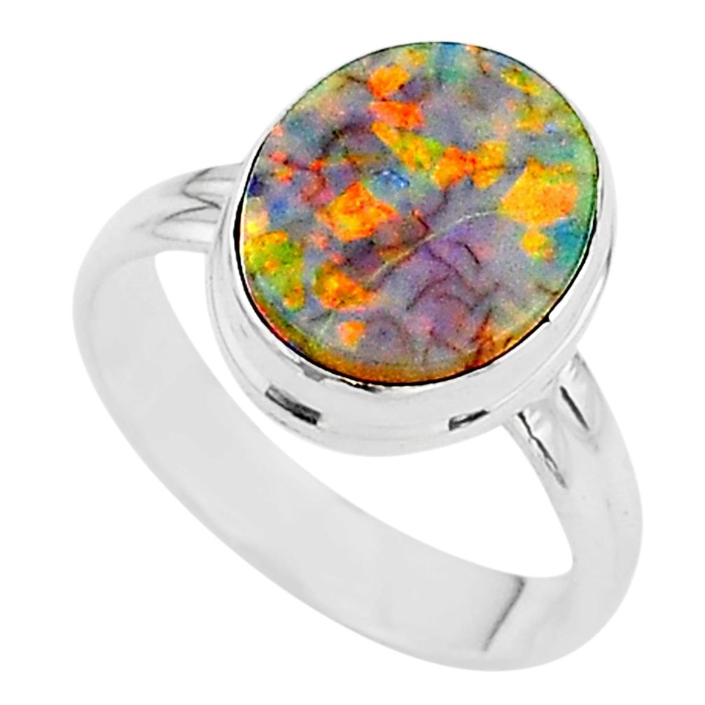 925 silver 3.03cts solitaire multi color sterling opal oval ring size 7 t13548