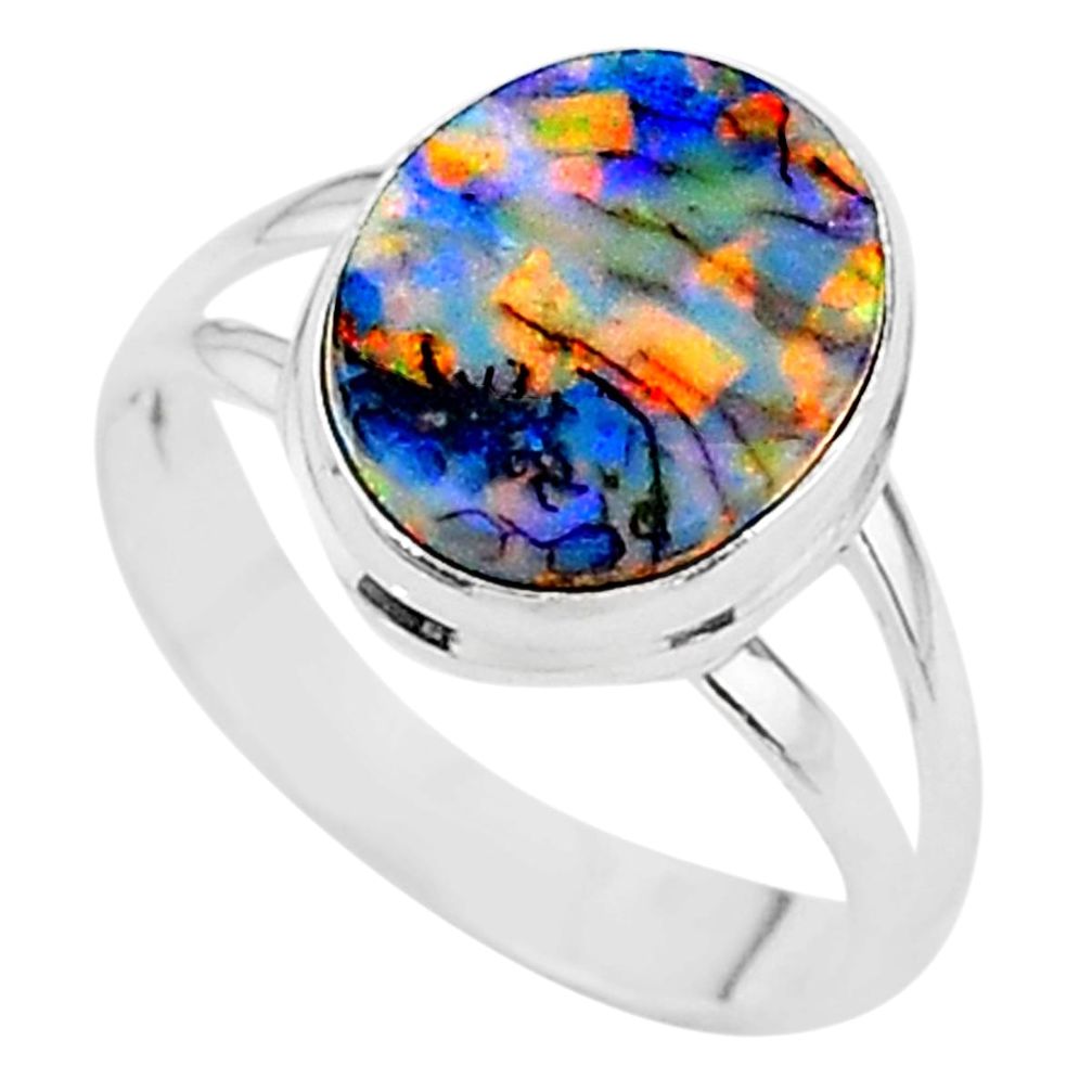 925 silver 3.51cts solitaire multi color sterling opal ring size 7.5 t13597