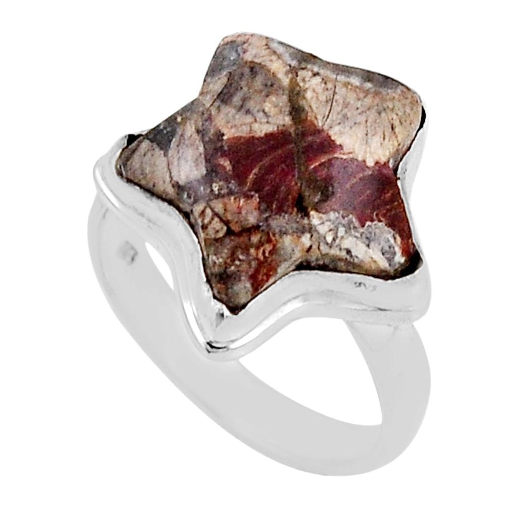 925 silver 8.05cts solitaire mushroom rhyolite star fish ring size 6.5 n21040