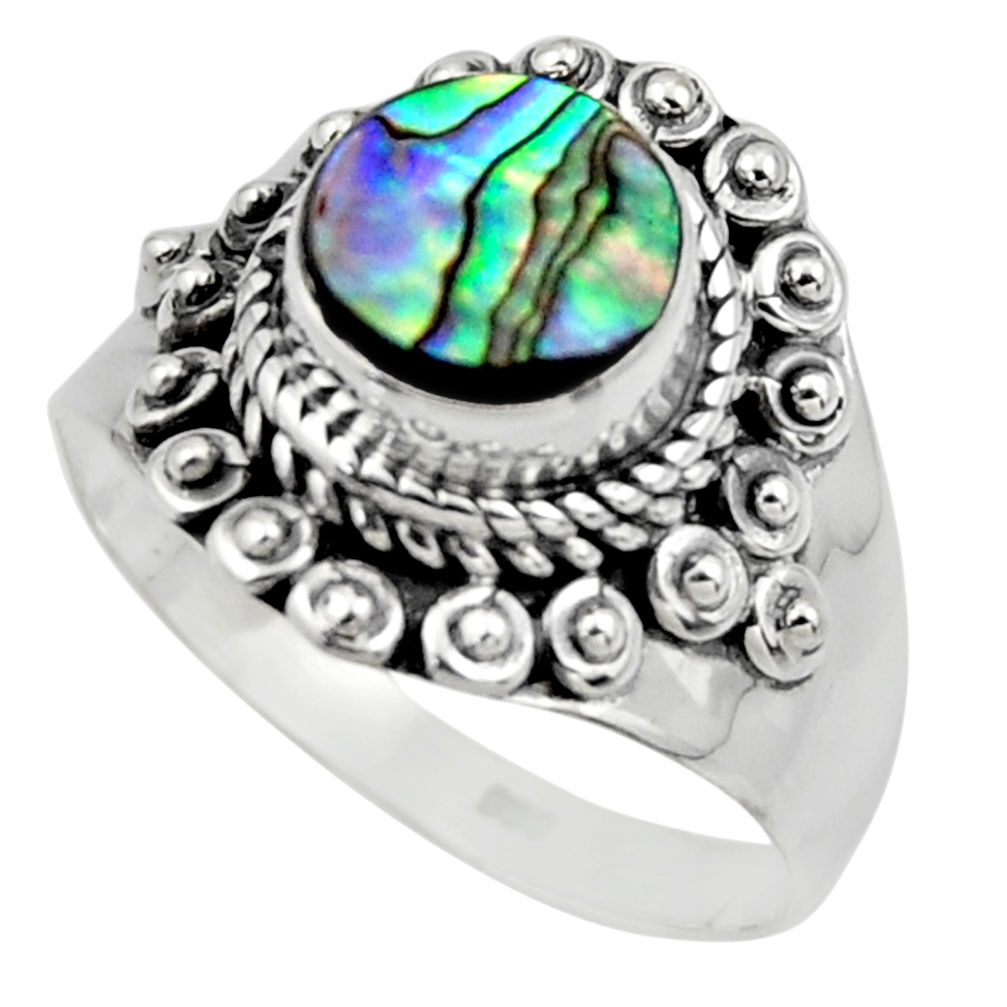 925 silver 2.83cts solitaire natural abalone paua seashell ring size 8.5 r49504