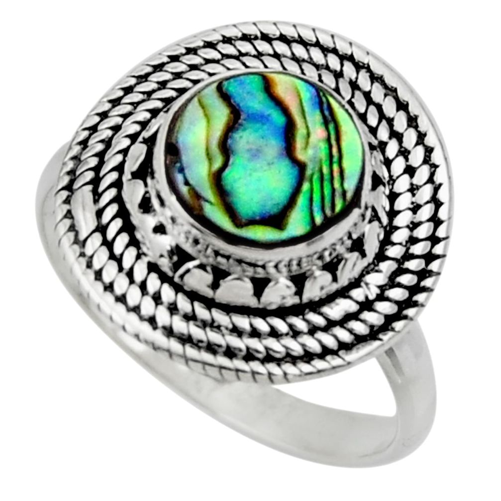 925 silver 3.03cts solitaire natural abalone paua seashell ring size 7.5 r49513