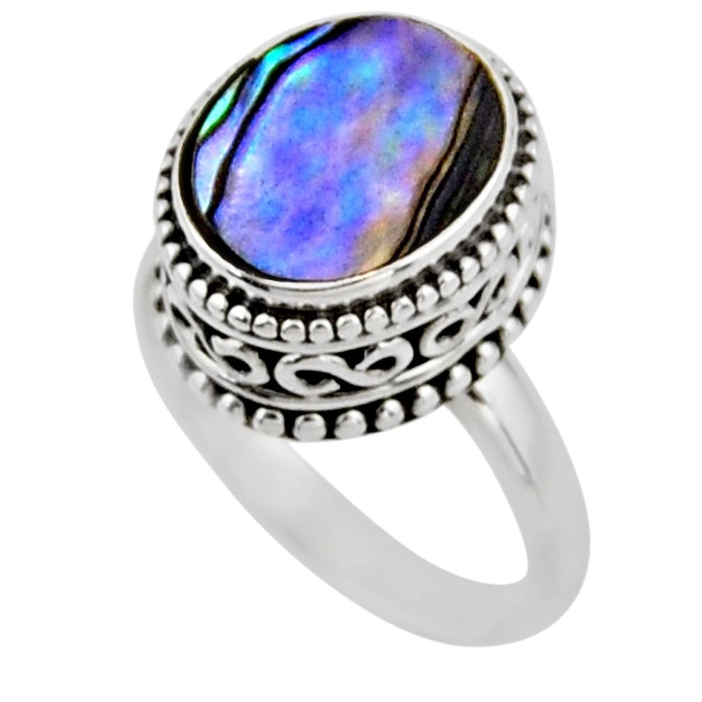 925 silver 3.91cts solitaire natural abalone paua seashell ring size 6.5 r51468