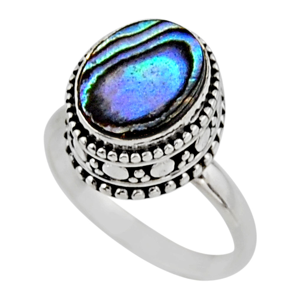 925 silver 3.75cts solitaire natural abalone paua seashell ring size 7.5 r51473