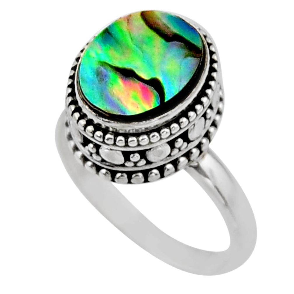 925 silver 3.91cts solitaire natural abalone paua seashell ring size 7.5 r51477