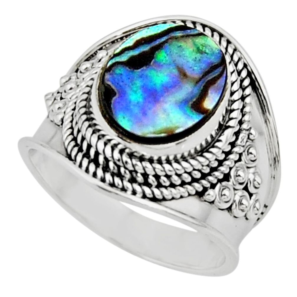 925 silver 4.25cts solitaire natural abalone paua seashell ring size 6.5 r51988