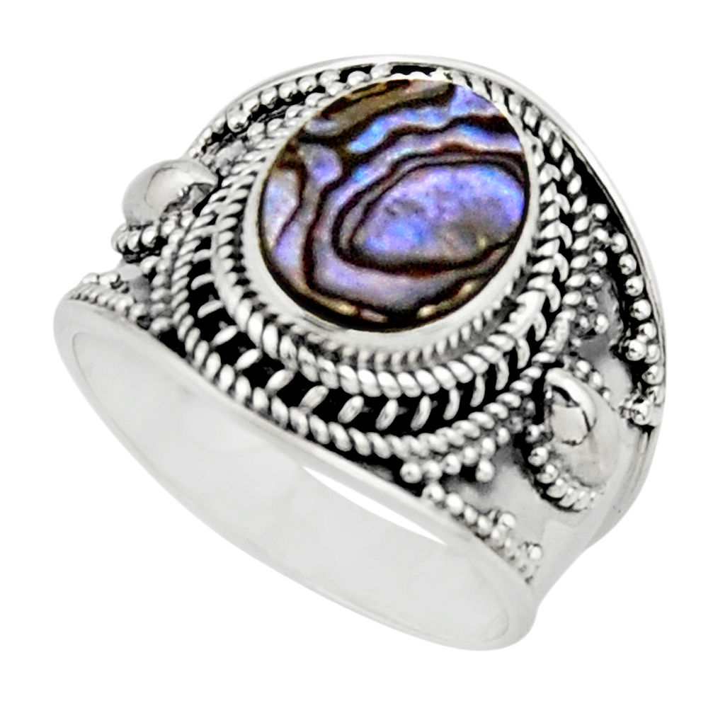 925 silver 4.82cts solitaire natural abalone paua seashell ring size 8.5 r51993