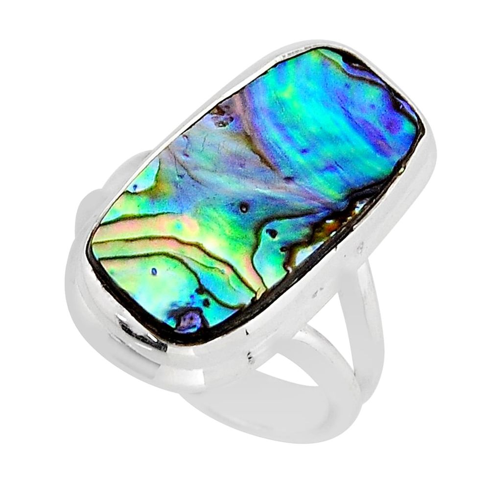 925 silver 6.03cts solitaire natural abalone paua seashell ring size 6 y64232