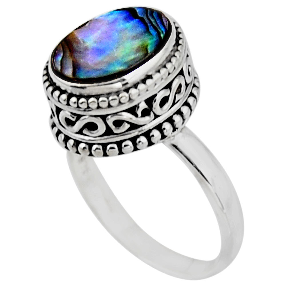 925 silver 3.70cts solitaire natural abalone paua seashell ring size 7 r51458