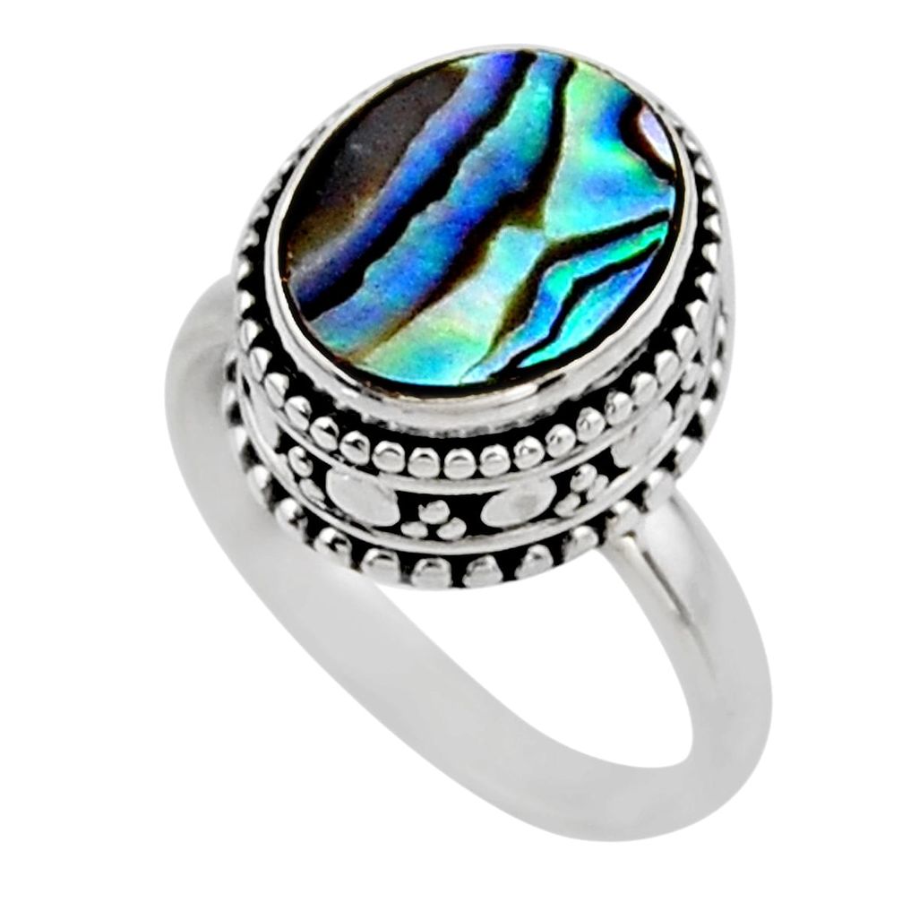 925 silver 3.91cts solitaire natural abalone paua seashell ring size 7 r51480