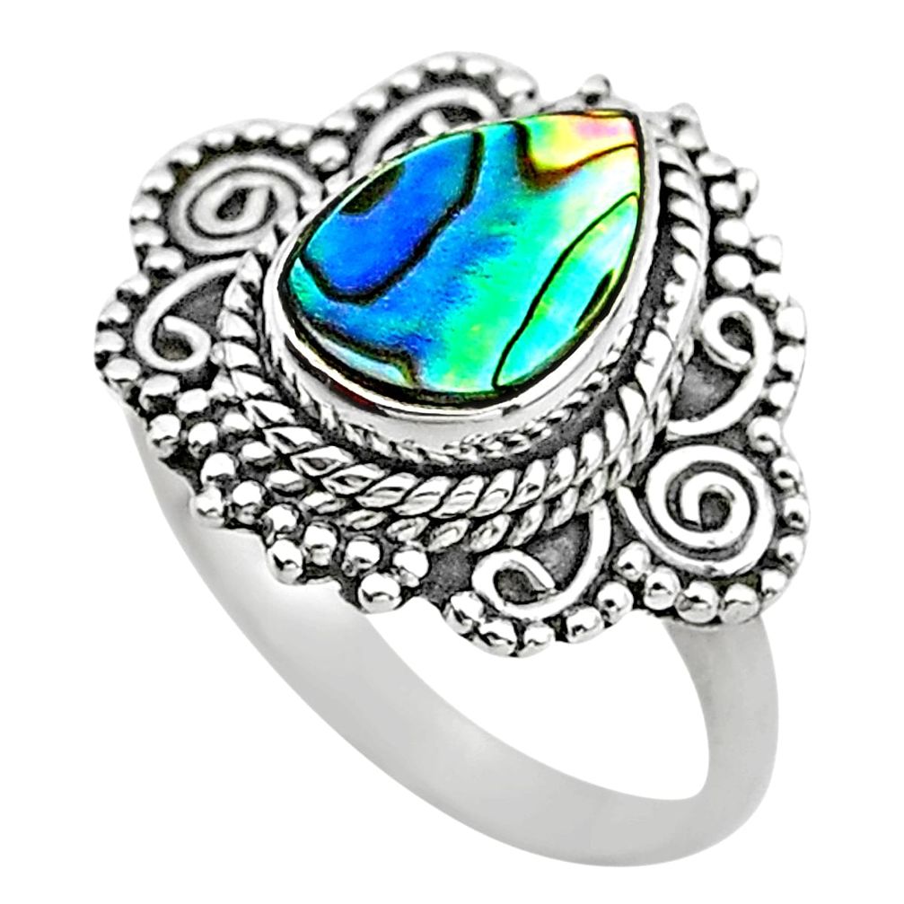 925 silver 2.72cts solitaire natural abalone paua seashell ring size 7 t20211