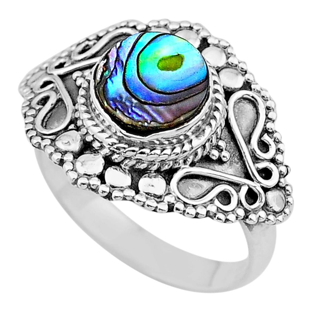 925 silver 2.35cts solitaire natural abalone paua seashell ring size 8 t20228