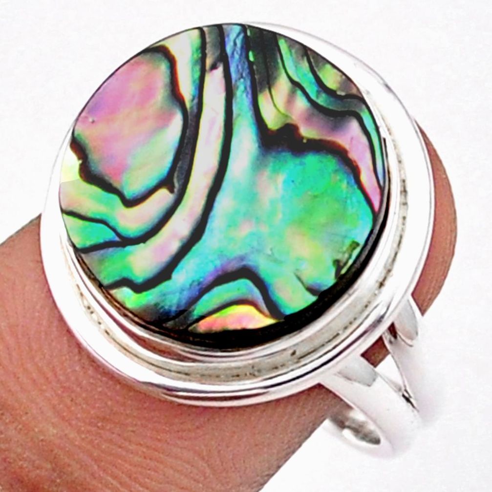 925 silver 7.35cts solitaire natural abalone paua seashell ring size 8 u2323