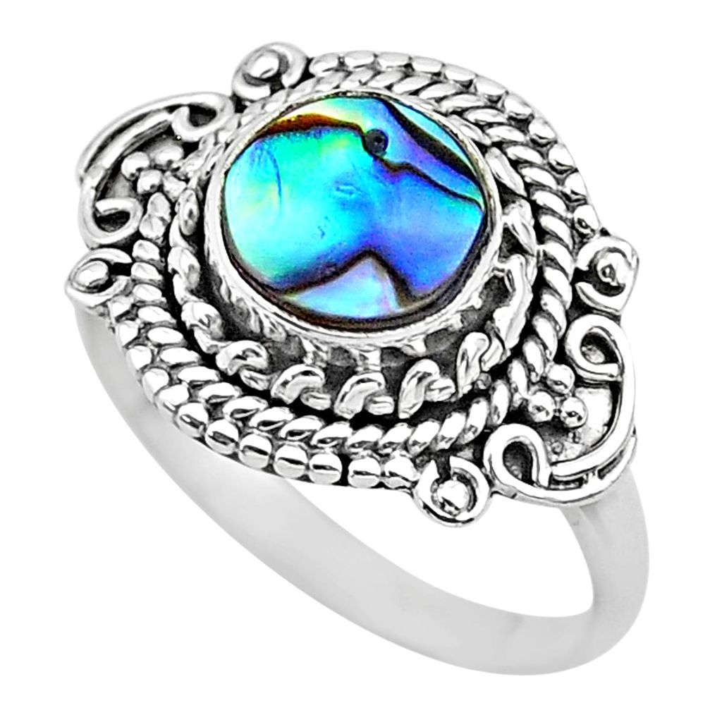 925 silver 2.55cts solitaire natural abalone paua seashell ring size 7.5 t20115