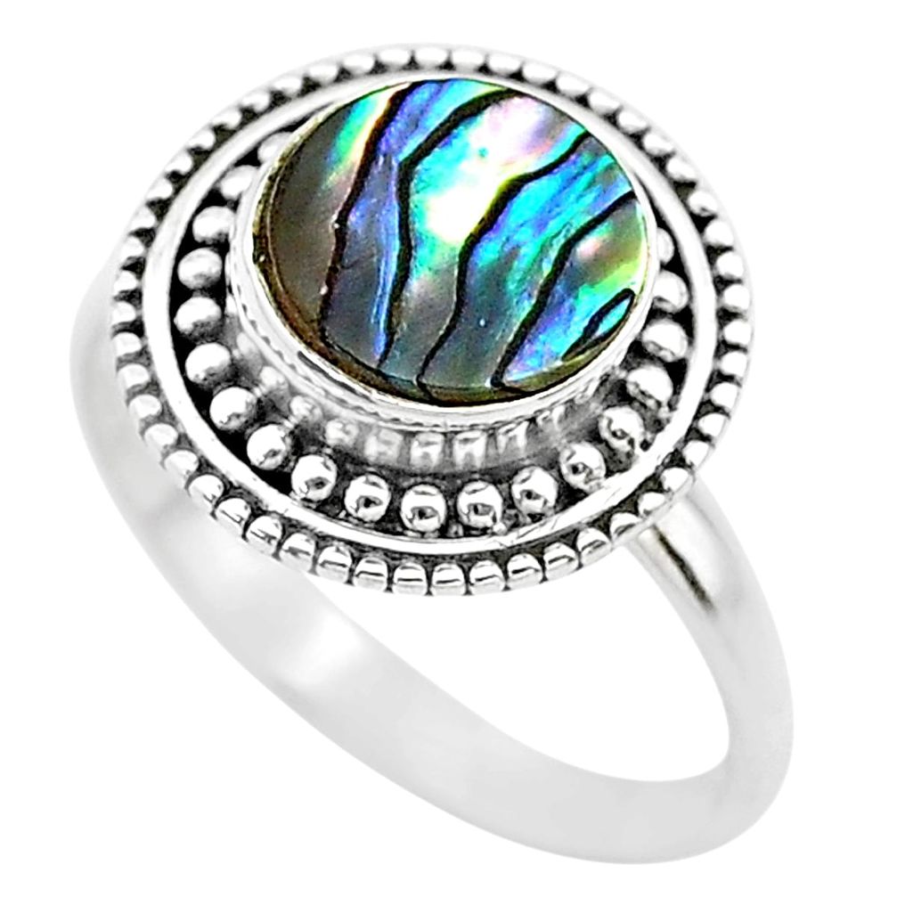 925 silver 2.22cts solitaire natural abalone paua seashell ring size 7.5 t20148