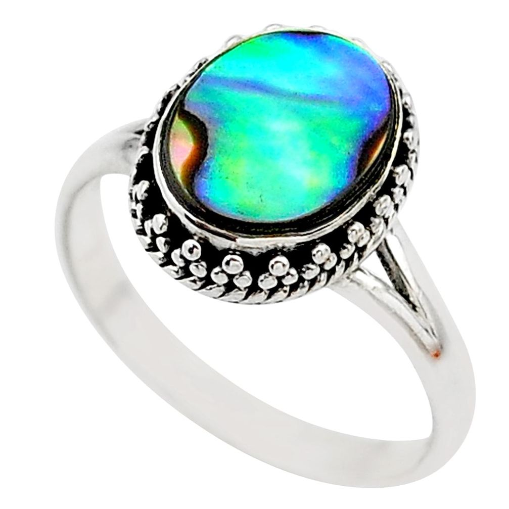 925 silver 2.71cts solitaire natural abalone paua seashell ring size 7.5 t20292