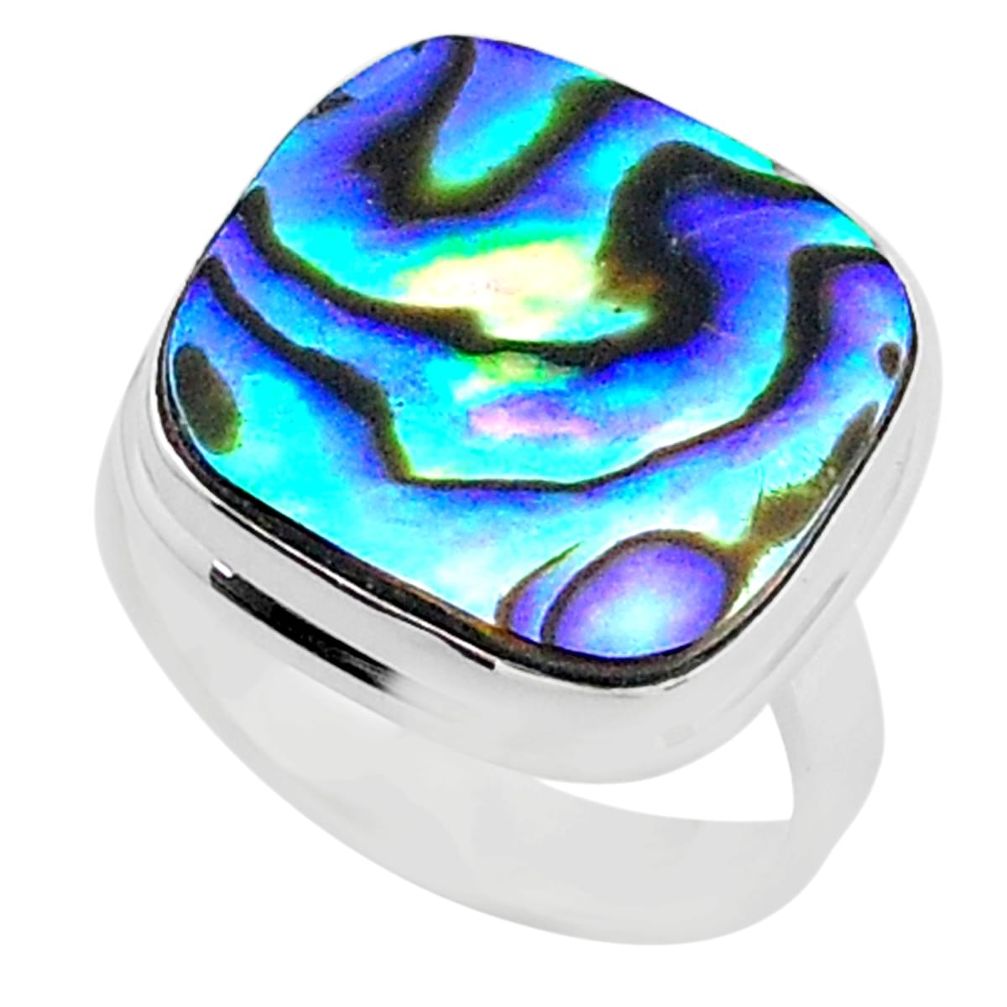 925 silver 13.63cts solitaire natural abalone paua seashell ring size 8.5 t40564