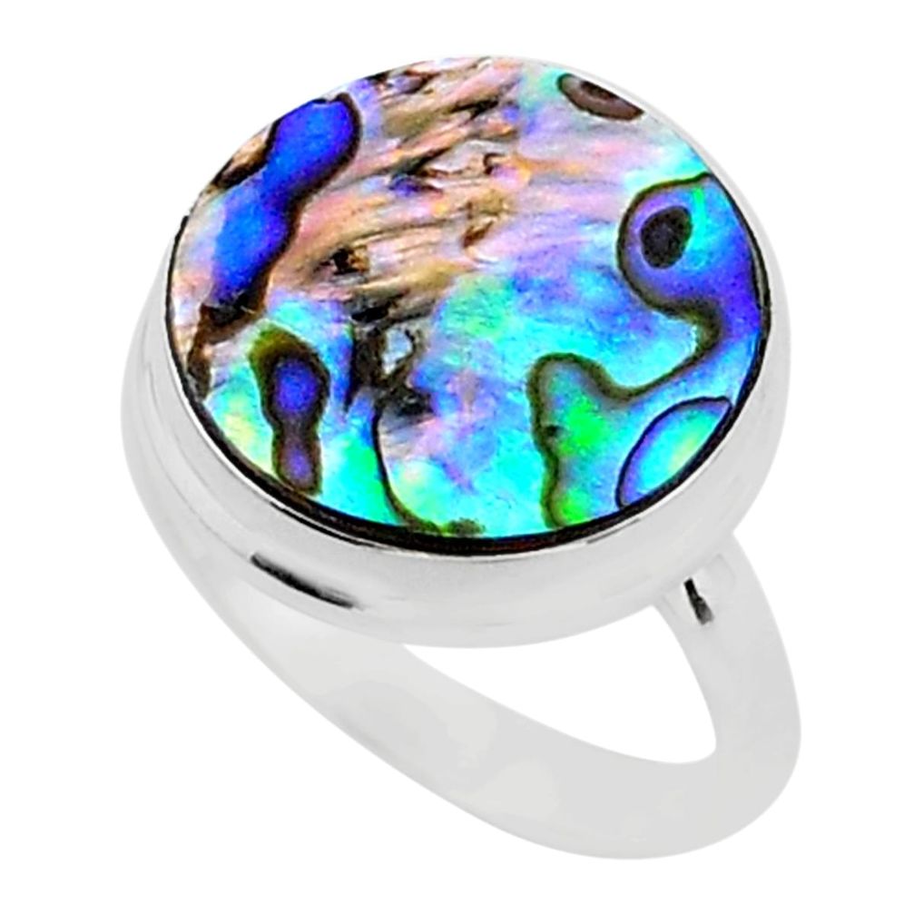 925 silver 12.46cts solitaire natural abalone paua seashell ring size 9.5 t40572