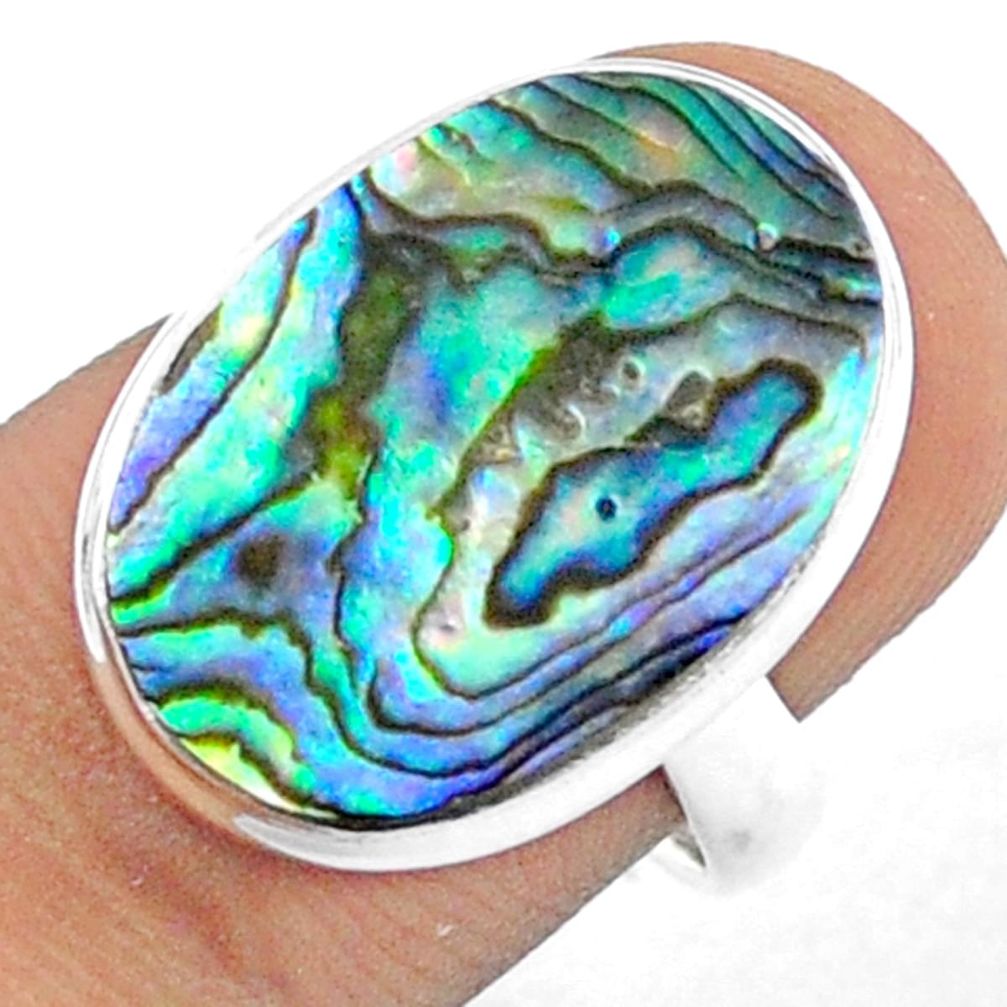 925 silver 8.94cts solitaire natural abalone paua seashell ring size 7.5 u19437