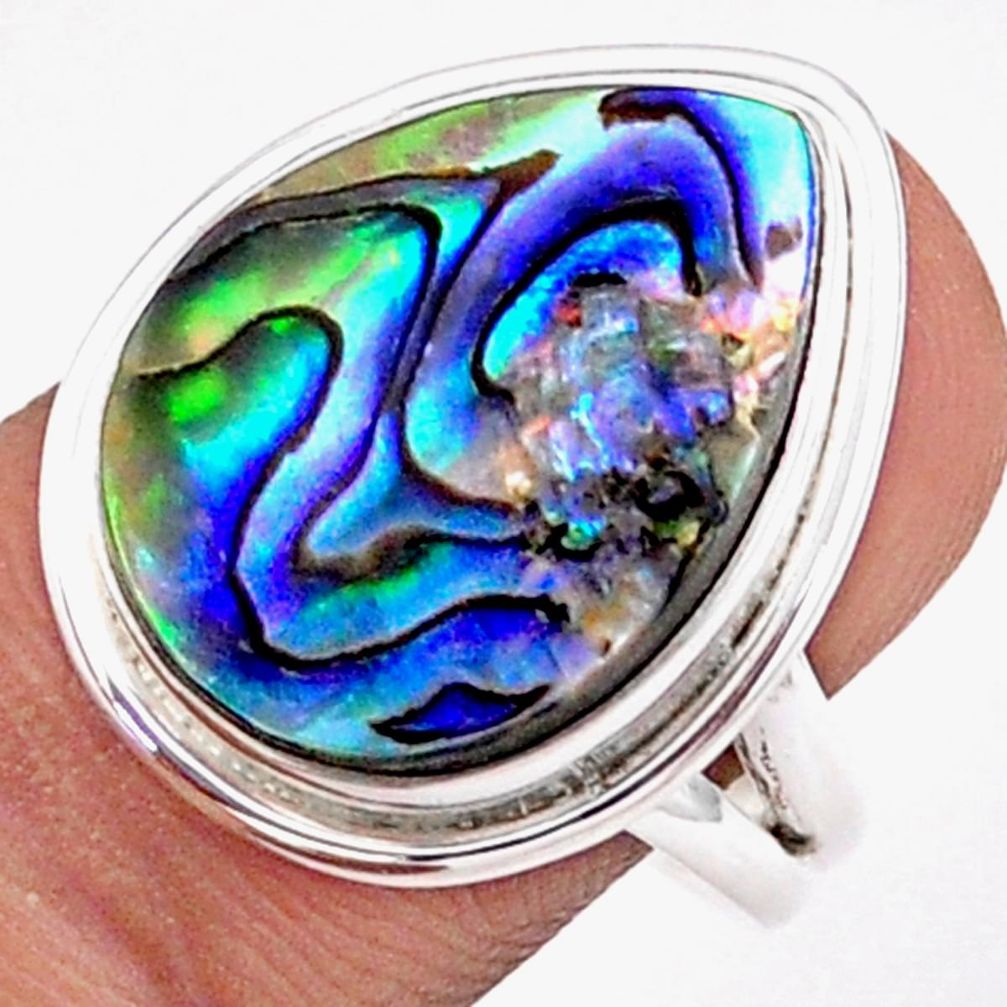 925 silver 7.84cts solitaire natural abalone paua seashell ring size 8.5 u2334