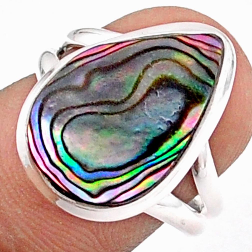 925 silver 6.05cts solitaire natural abalone paua seashell ring size 6.5 u2376