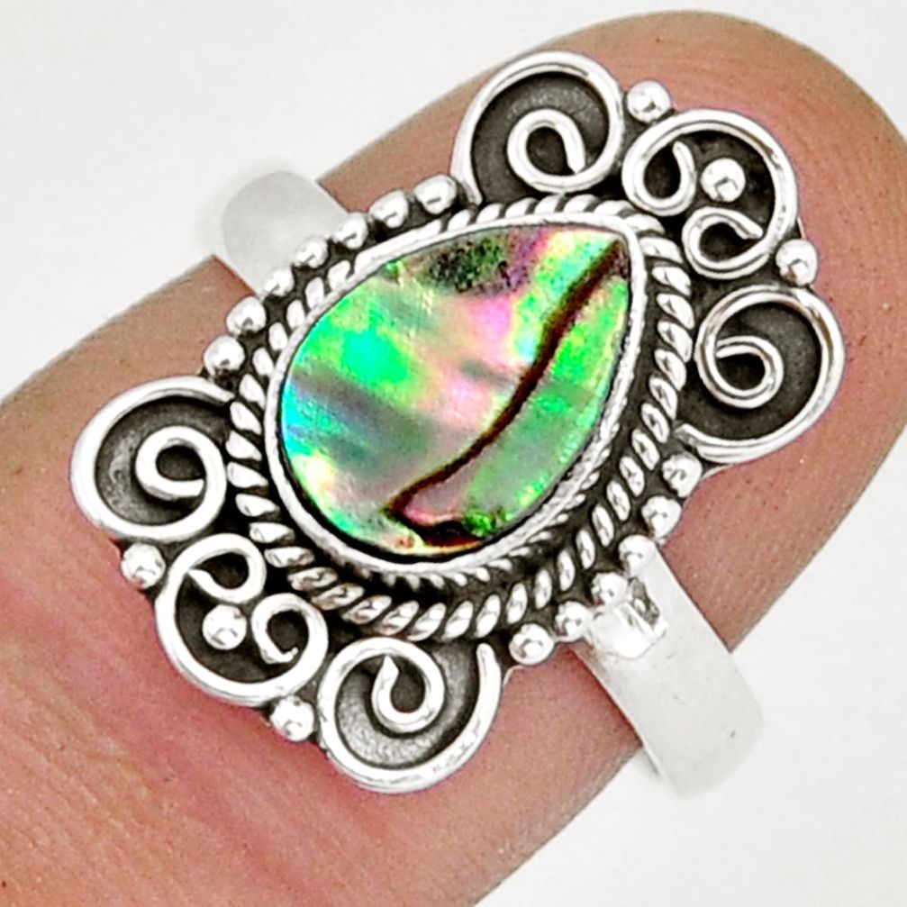 925 silver 2.30cts solitaire natural abalone paua seashell ring size 7.5 y6543