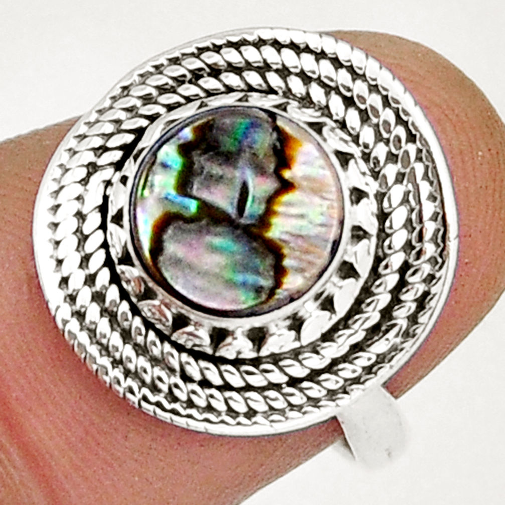 925 silver 2.05cts solitaire natural abalone paua seashell ring size 6.5 y6560